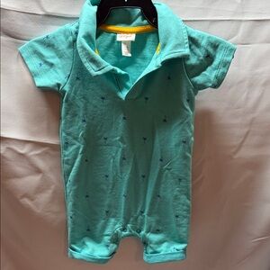 Cat & Jack Teal Polo One-Piece with Navy Palm Print